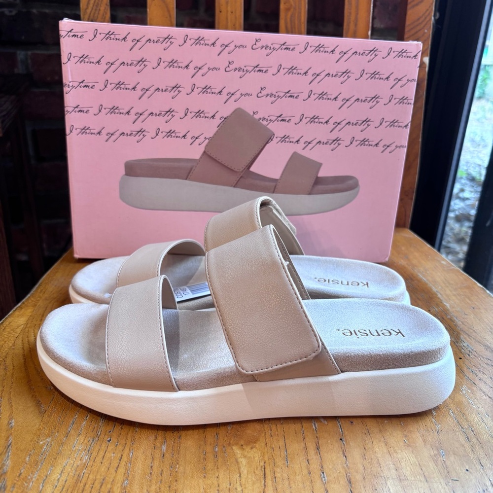 Kensie womens Jipsy adjustable slip on slides sandals nude 9. - Picture 2 of 6